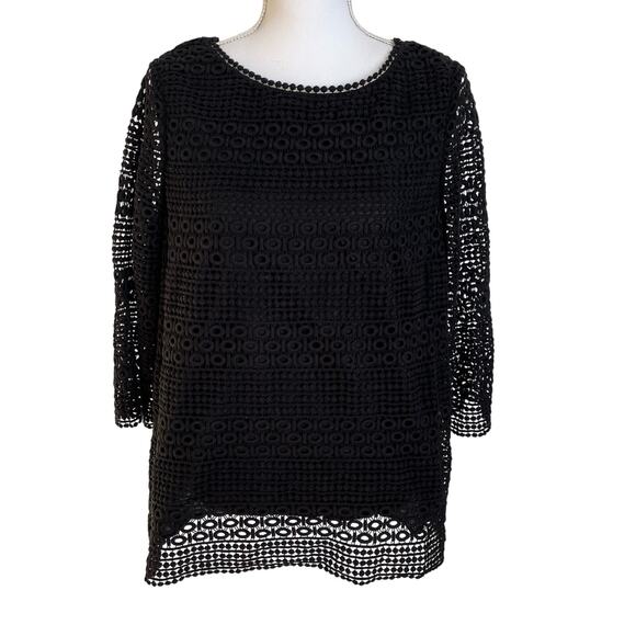Talbots Top Women's 1XP Petite Black Crochet Lace Style Layered Lining Blouse - Picture 1 of 8